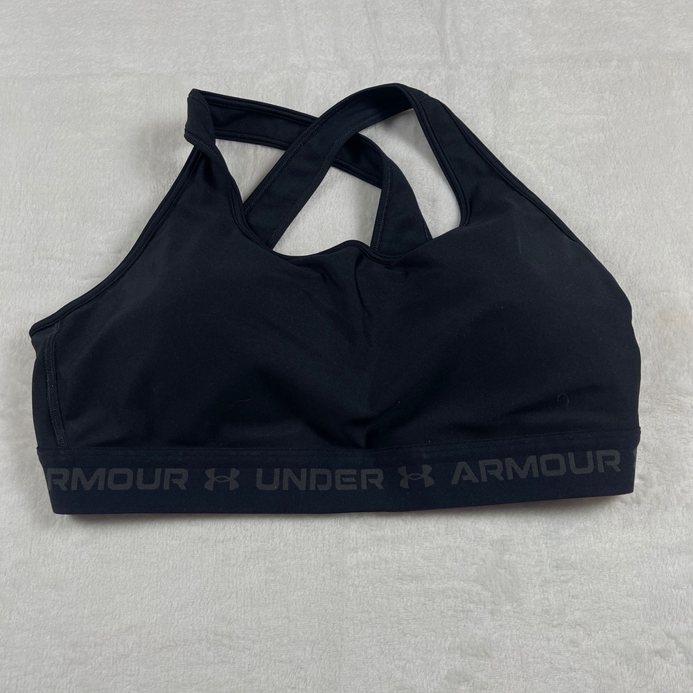 Under Armour Mid Crossback Sports Bra Black Compression XL Athleisure Gym Yoga